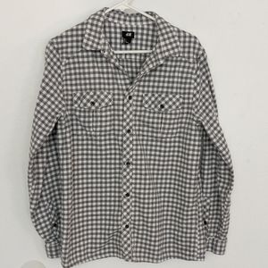 H&M Checkered Flannel Grey White Cotton Shirt Thick Knit Button Down Size Large